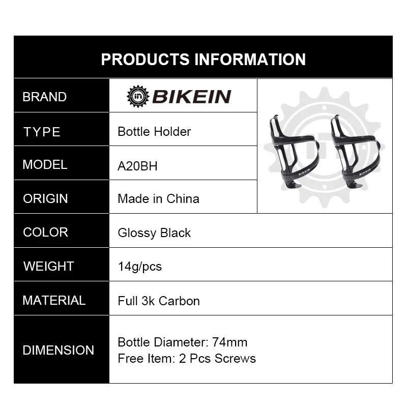 

BIKEIN 2 Pcs 3k Carbon Road Bike Bottle Holder Glossy Mountain Bicycle Water Bottle Cage Cycling MTB Accessories Ultralight 14g