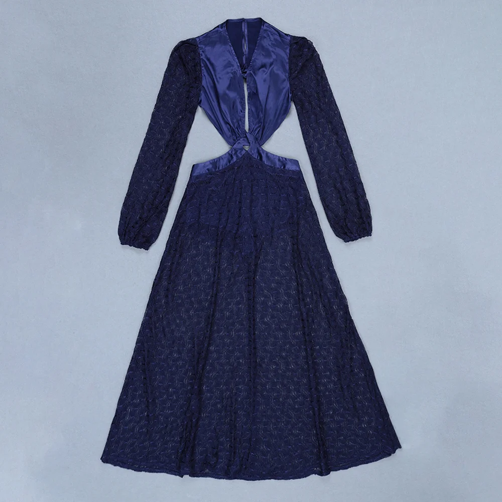 Высокое качество синий v образный вырез открытая спина выполнен из сетчатой