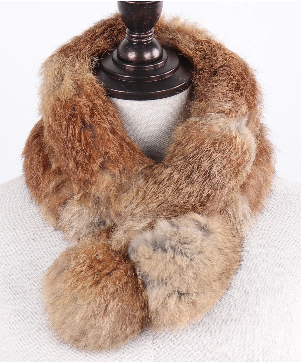 New Lady Real Natural Rabbit Fur Scarf Women Winter Fashion Knitted Rabbit Fur Muffler Natural Soft Warm Real Rabbit Fur Scarves
