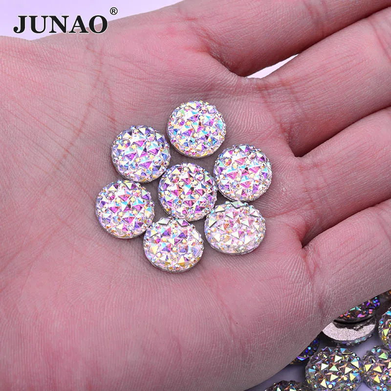 

JUNAO 6 8 10 12 16 18 20 mm Round Pineapple Rhinestones Resin Crystal Stones AB Strass Applique Non Sewing Gems For DIY Clothes