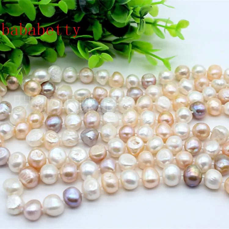 Natural Baroque Freshwater 8-9MM Pearl Sweater Chain Multilayer 160cm Long Necklace Mixed Color |