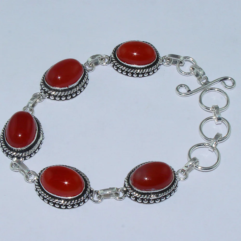 Сердолик Браслет серебряное покрытие над медью 21 6 см B0946|carnelian bracelets|bracelet silverbracelet