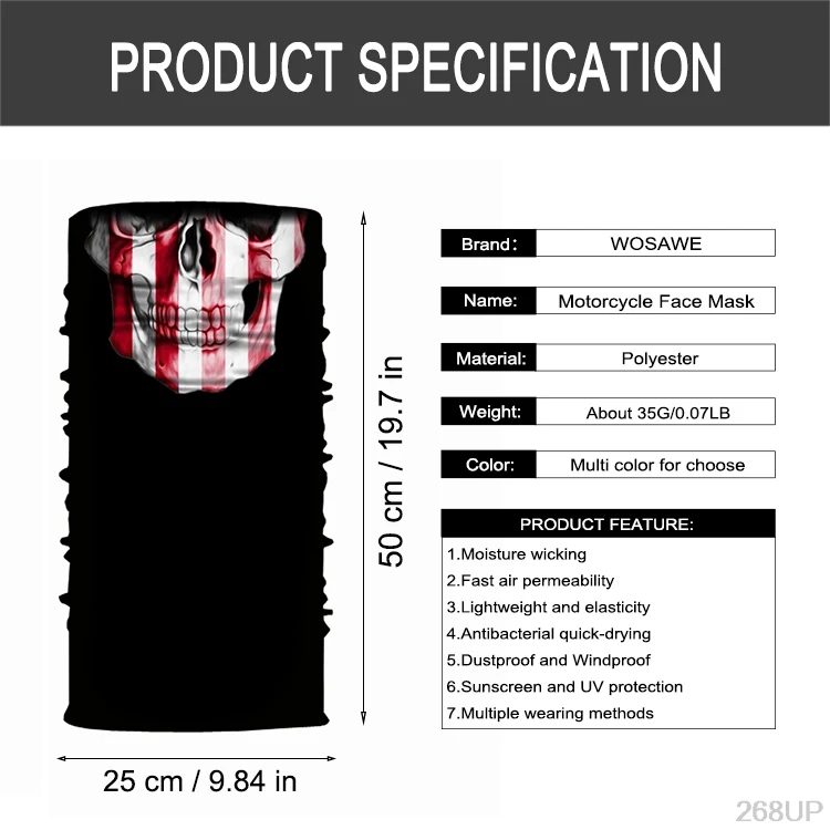 Motorcycle Bandana Motocross Racing Face Mask Sun Protection Halloween Head Scarf Neck Warmer Motorcycle Balaclava Face Shield