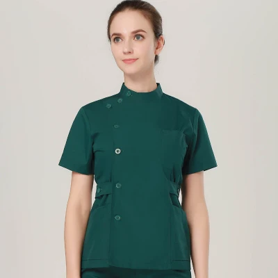 green top Женские скрабы Топы медицинская спа-Униформа Стенд воротник пальто боковое отверстие с регулируемыми поясными ремнями(только топ - Цвет: green top