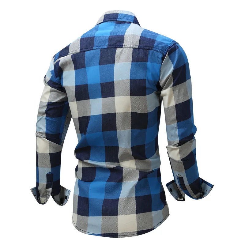 Новое поступление мужская рубашка с длинными рукавами клетчатые рубашки парадная рубашка Брендовые повседневные джинсовые рубашки в клетку синие рубашки