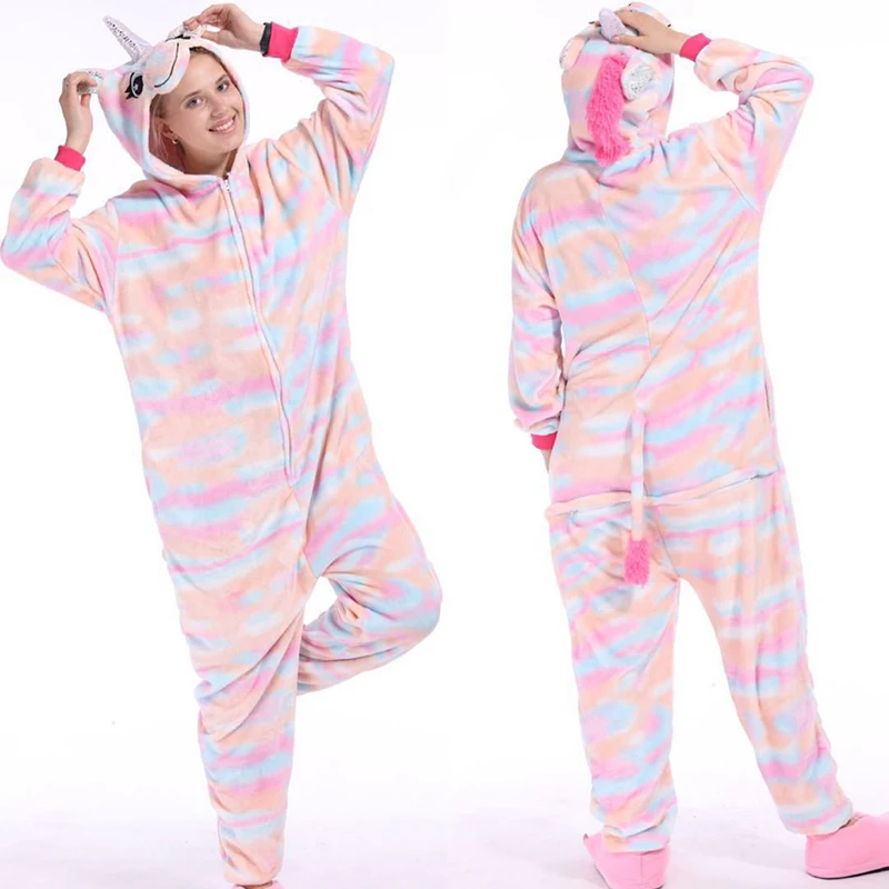 кигуруми Цвет Хен алмаз и Единорог мода для взрослых зимние Комбинезоны