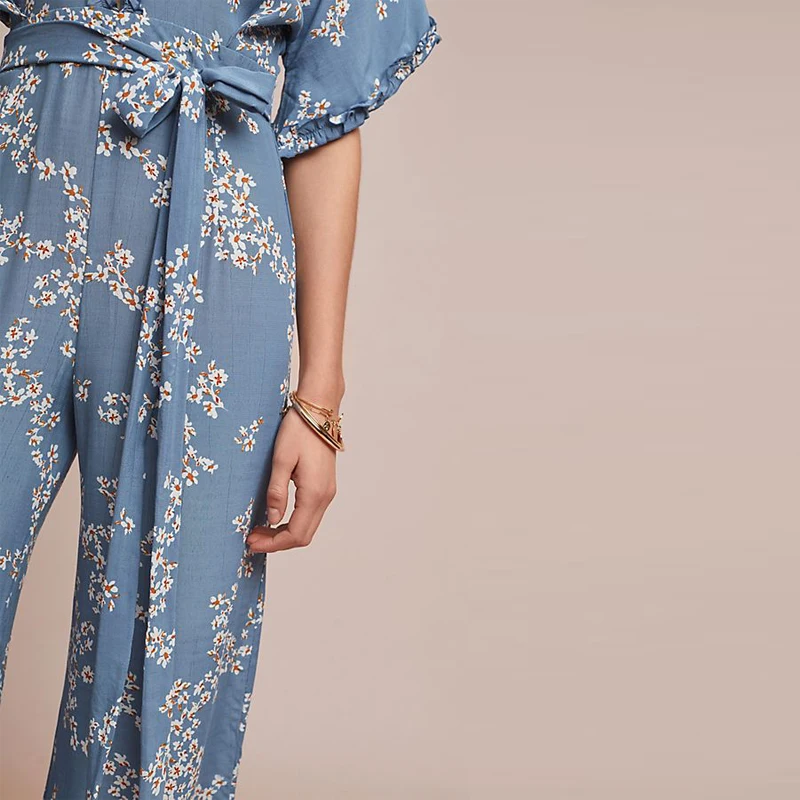 2019 Новинка весны модные женские комбинезоны с принтом оборудованная талии