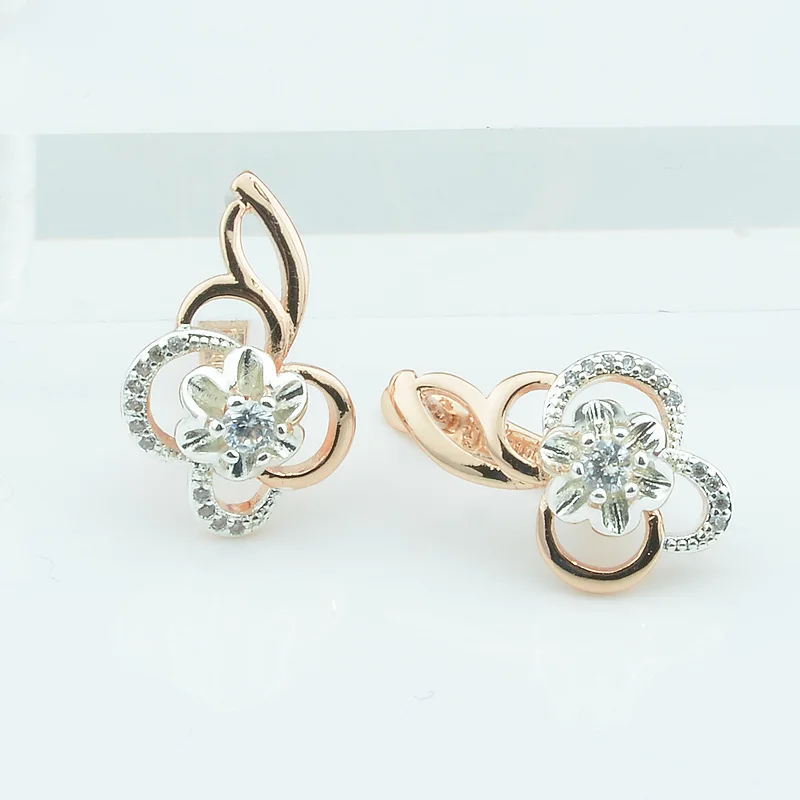 Women 585 Rose Gold Color Plant Shaoed Cubic Zircon White Drop Earrings | Украшения и аксессуары