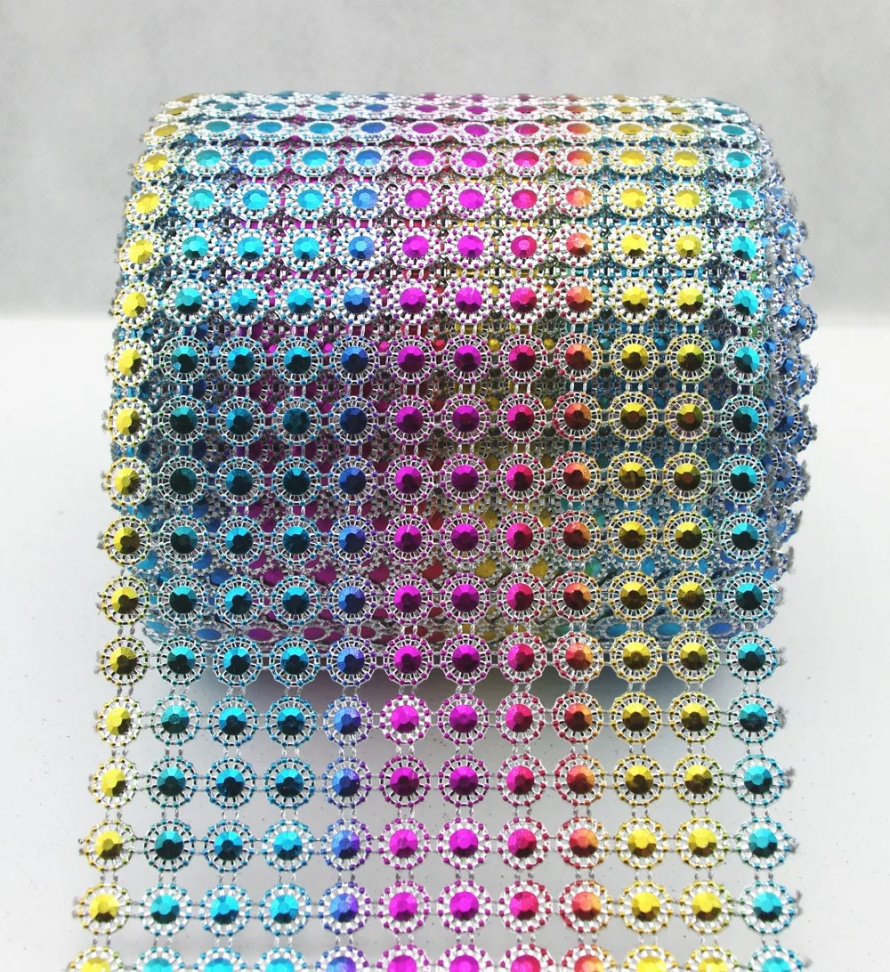 

12 rows Sunflower Rhinestone Mesh Ribbon Rainbow Diamante Wedding Table Runners Sparkle Wrap