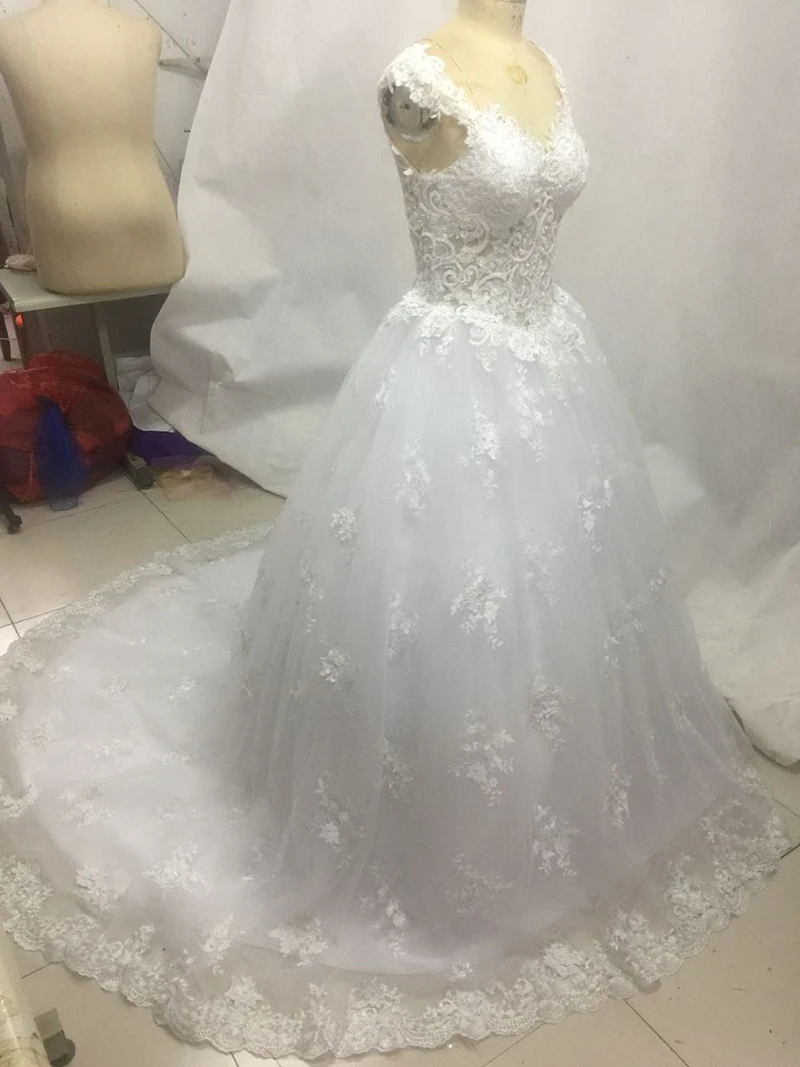 Vestido de noiva princesa, роскошное кружевное свадебное платье с открытой спиной, прозрачное Королевское Платье с хвостом, роскошное свадебное платье, Robe de mariee
