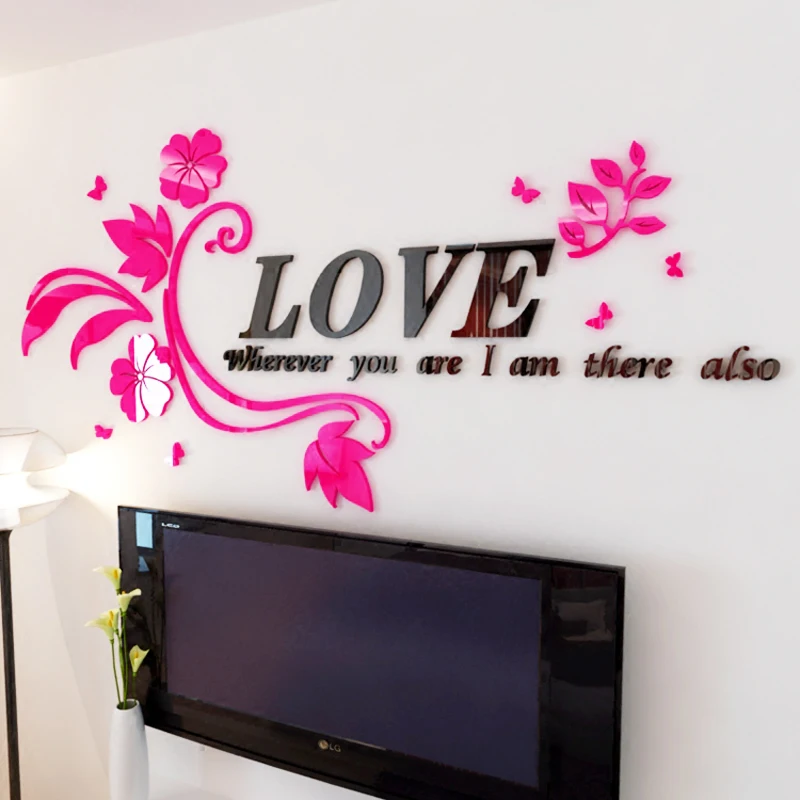 Любовь цветок лоза Акриловые 3D наклейки на стену романтическая гостиная backdropDIY