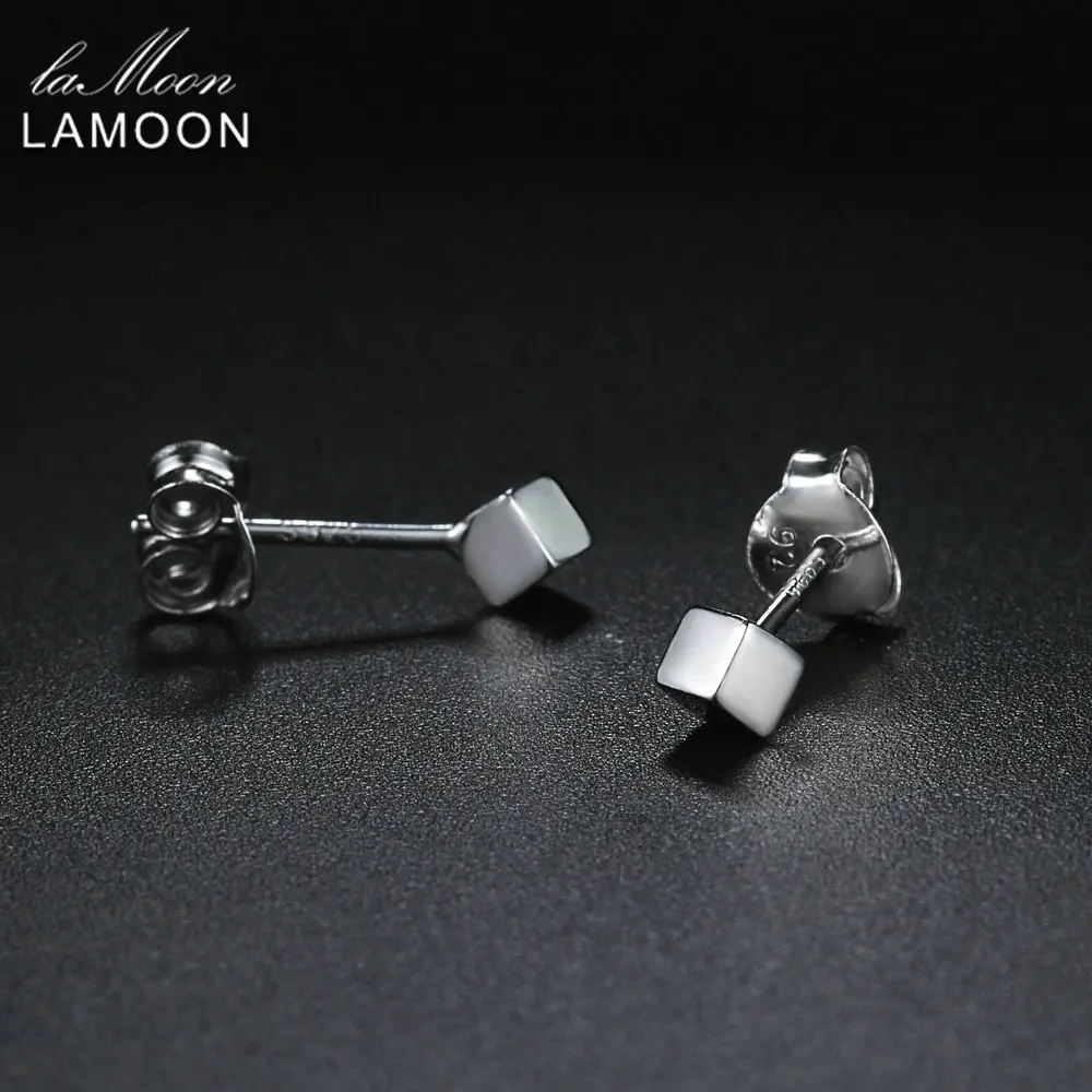 Женские серьги гвоздики LAMOON S925 гладкий кубик 100% Настоящее серебро 925 пробы