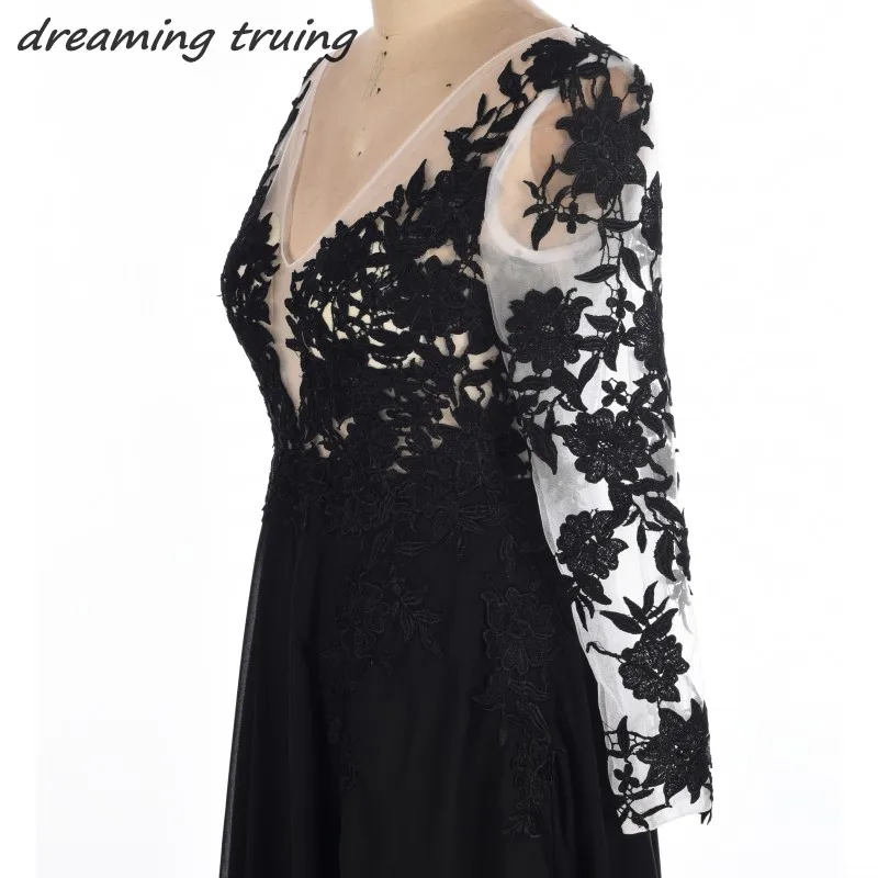 Черные Элегантные Формальные Вечерние платья Sheer одежда с длинным рукавом