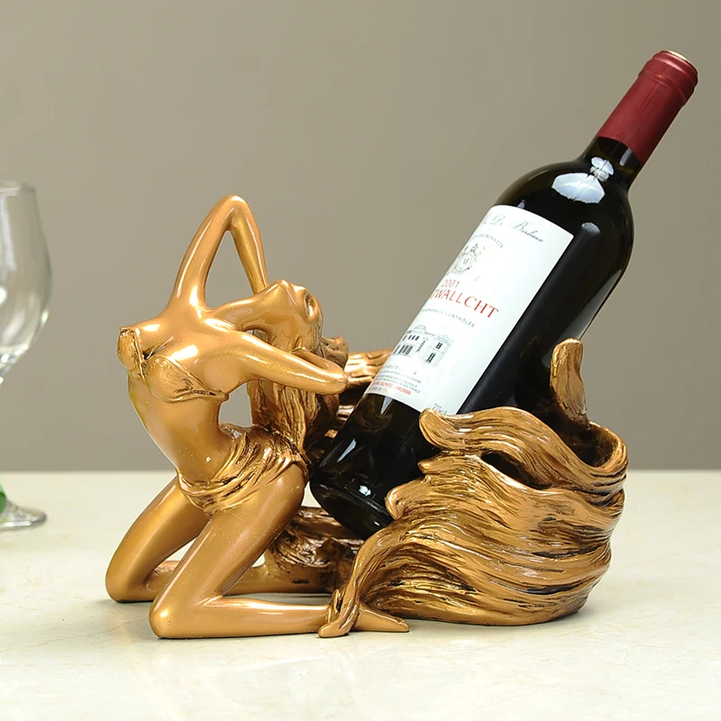 Европейская скульптура красоты красная винная рама полка для вина декор шкафа