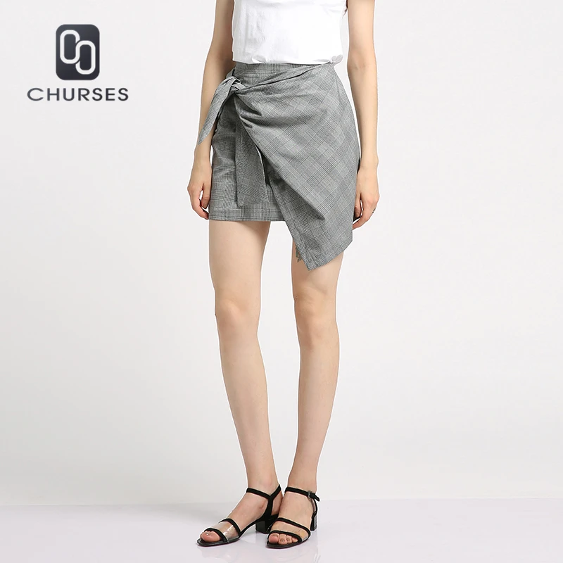 Churses женские юбки Лук Высокая талия плед юбка карандаш на молнии Новинка 2017