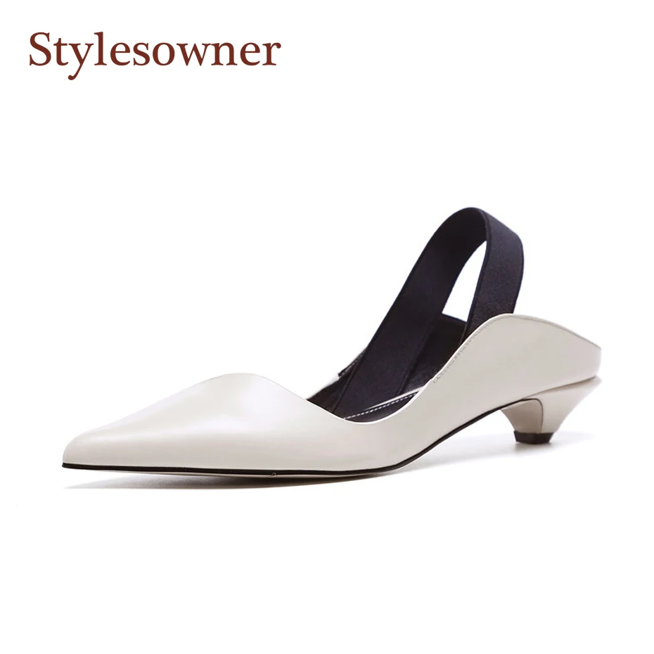 Stylesowner женщина Шлёпанцы обувь 3,5 см Обувь на каблуке-рюмочке ремешком сзади леди ретро Обувь из овечьей кожи лето-осень обувь без застежки острый носок