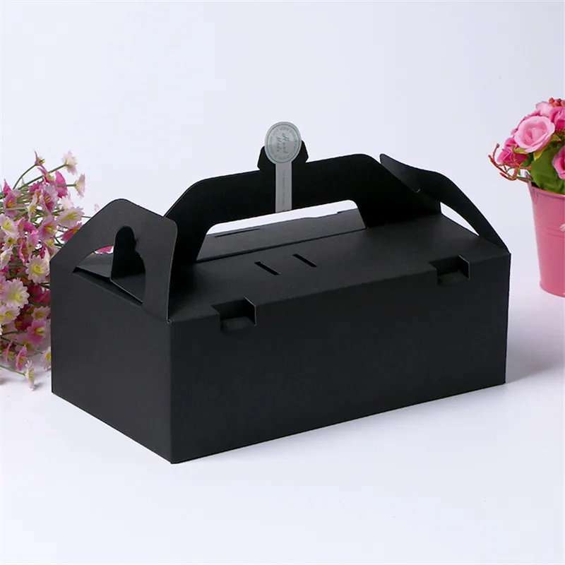 

300 шт. 23x13x8 см большая белая/Черная бумажная коробка для пирожных с ручкой портативная Экологически чистая Подарочная коробка из крафт-бумаг...