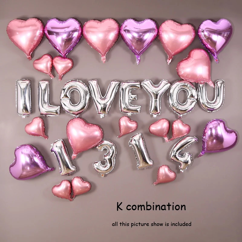 K I LOVE YOU Свадебные воздушные шарики набор красочных латексных сердечных фольгированных шаров на День святого Валентина украшения для дня рождения - Цвет: K