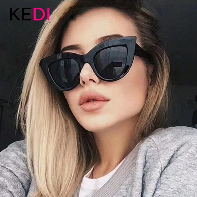 KEDI Винтажные Солнцезащитные очки кошачий глаз женские модные тонированные
