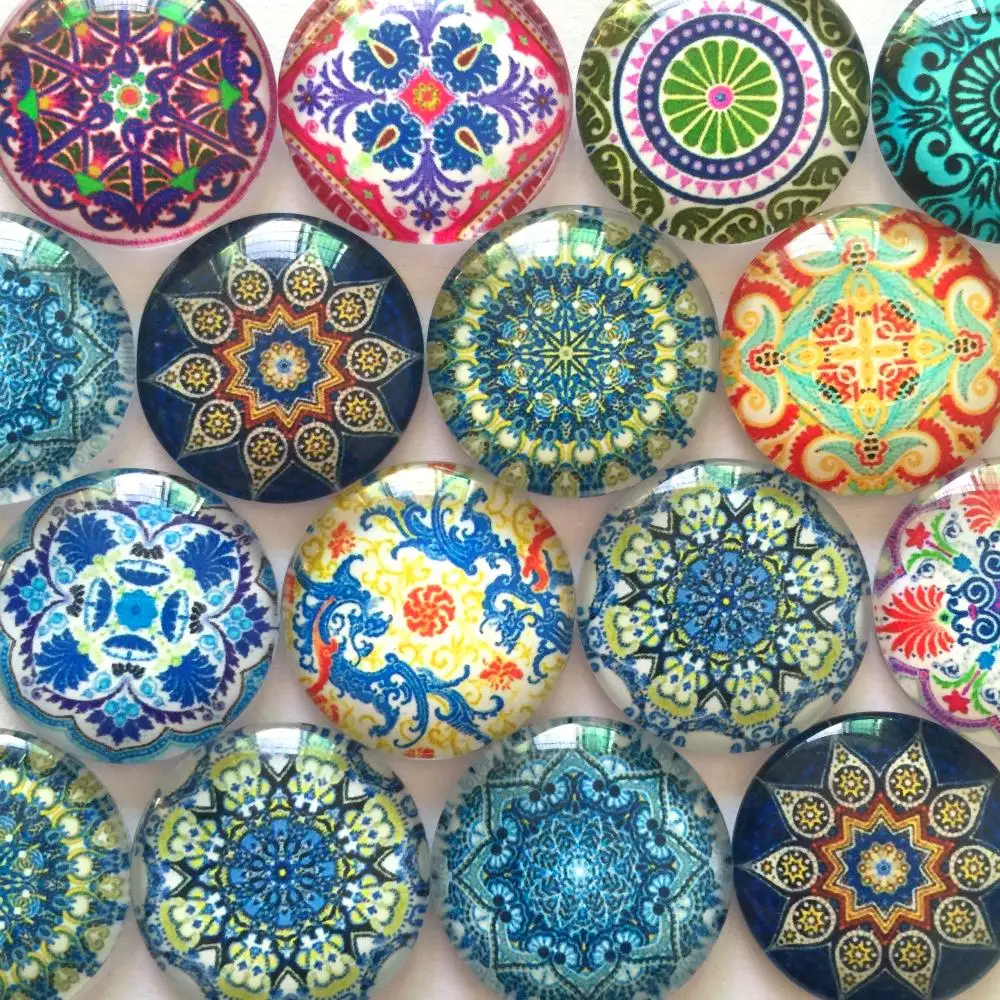 

ZEROUP Glass Cabochon Mixed Patterns Round Photo Fit Cameo Base Setting Supplies for Jewelry Accessories TP-520