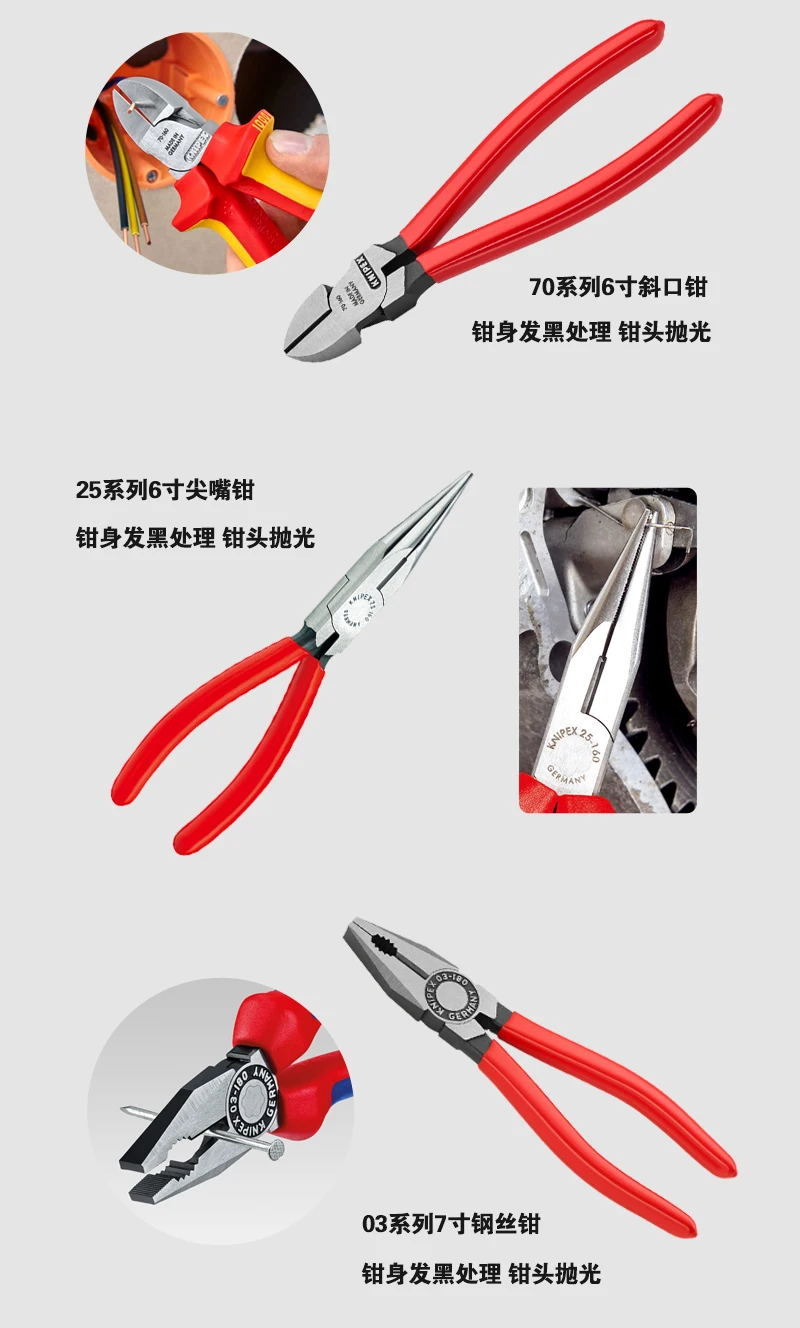 KNIPEX немецкий Knypik набор из 5 предметов, резцы для проволоки, диагональные плоскогубцы, плоскогубцы, льготный набор инструментов