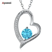 ayowei blue heart shaped 925 sterling silver zircon pendant necklace valentines day gift sp79a