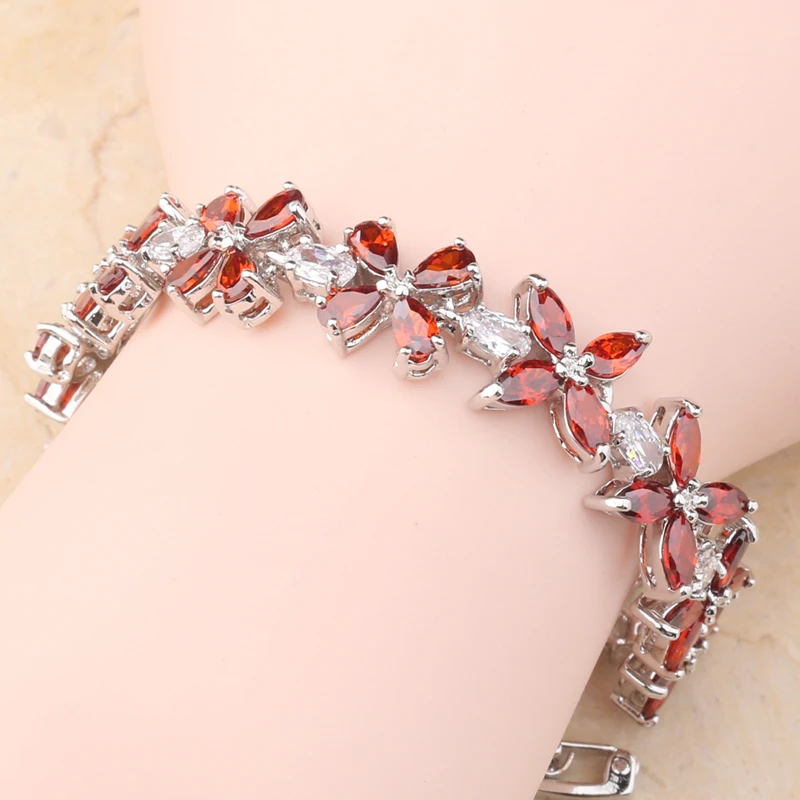 Камень камни красный гранат белый циркон посеребренный серебряный браслет 6 7