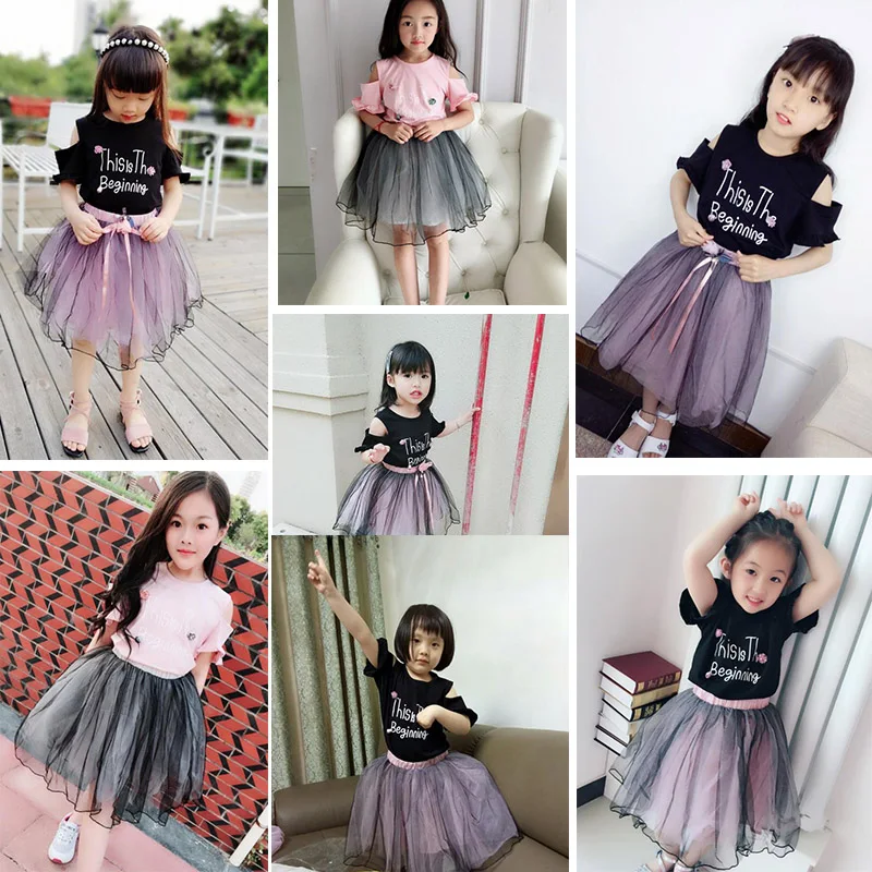 Комплект летней одежды для девочек детская Модная хлопковая футболка с надписью