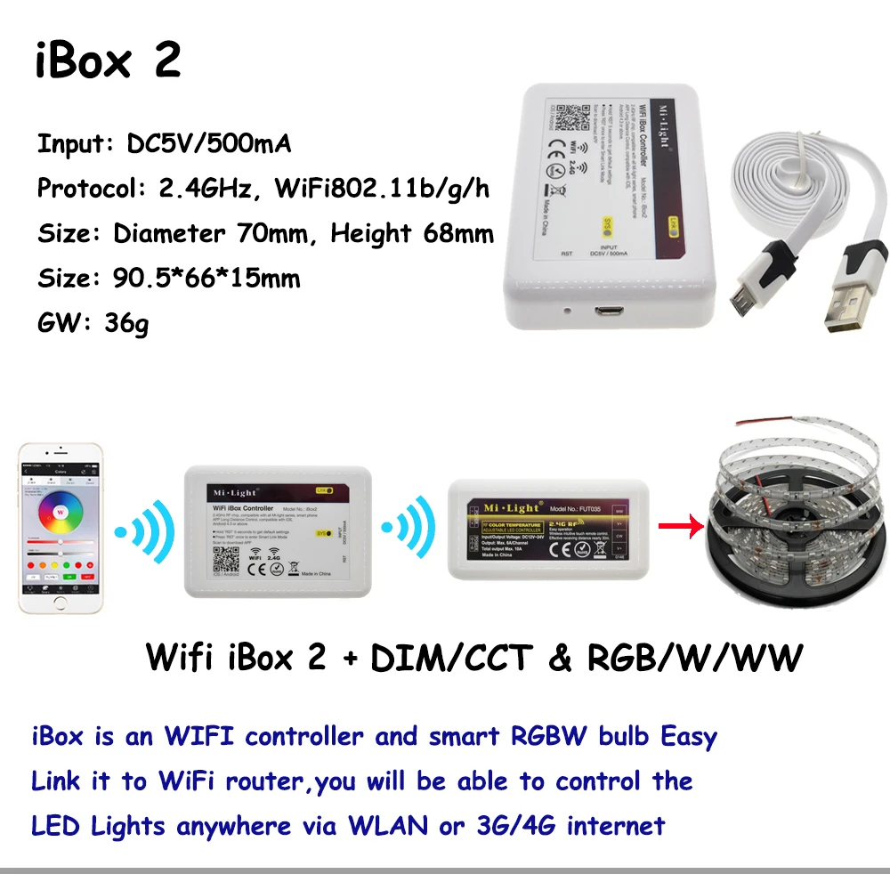 Контроллер Mi Light WiFi iBox2 2 4 ГГц + 4*2 RF RGB/RGBW/RGBWW/цветовая температура/регулятор