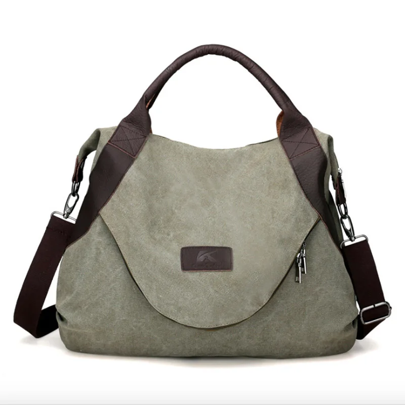 army green-large Новое поступление однотонные повседневные холщовые хозяйственные сумки на молнии для женщин 521 - Цвет: army green-large