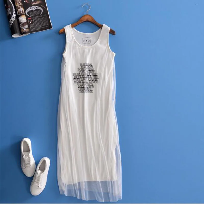 Женское платье с надписью летнее без рукавов круглым вырезом|dress summer|plus size dressvoile