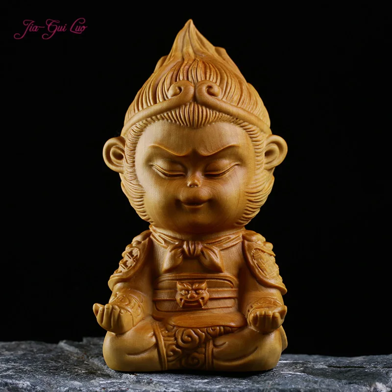 

JIA-GUI LUO Creative boxwood wood carving crafts monkey model Chinese style home decoration wood carving Sun Wukong A003