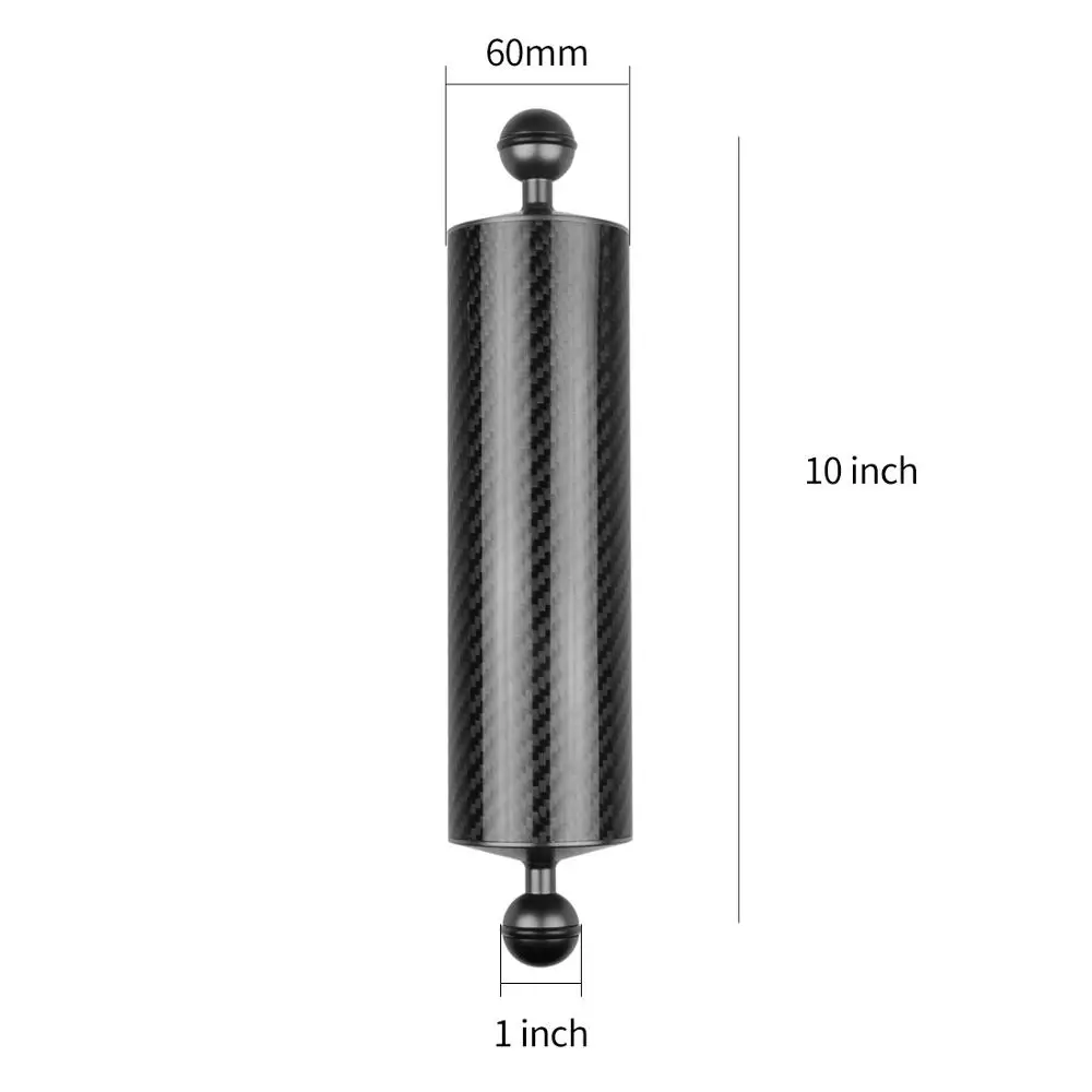D60mm 10inch Поплавок из углеродного волокна плавучий корпус для дайвинга водный кронштейн расширенный двойной шар плавающий кронштейн для камеры подводный набор лотков - Цвет: D60mm 10inch