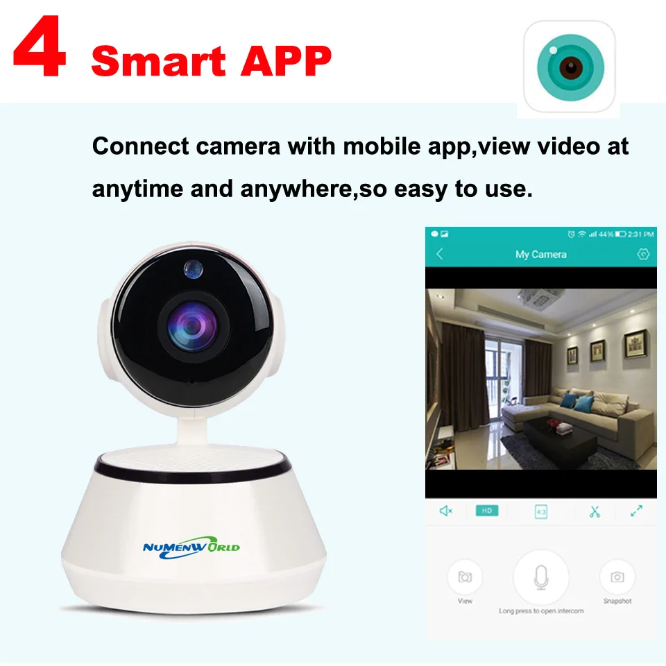Беспроводная поворачивающаяся IP-камера WIFI 720 CCTVКамера для безопасности дома со слотом для Micro SD с поддержкой микрофона и P2P бесплатным приложением для Iphone и Android