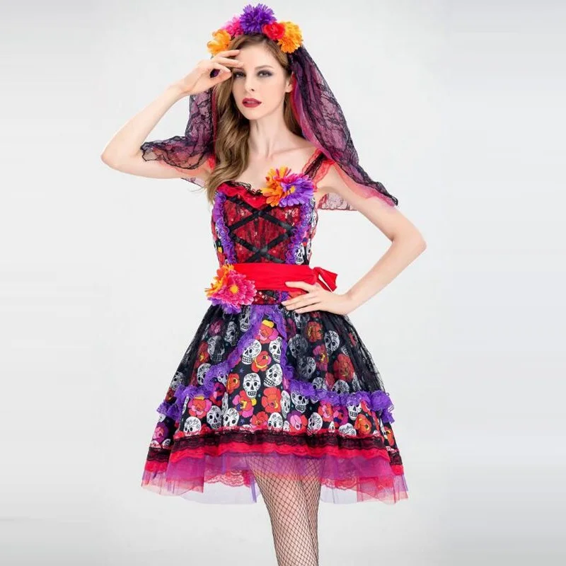Сексуальный костюм на Хэллоуин для невесты с привидением День мертвых зомби