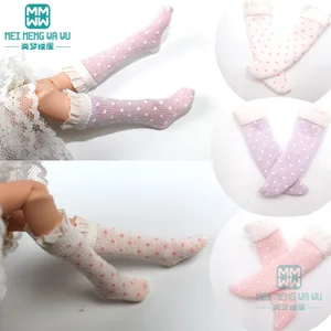 Чулки кружевные белые, в горошек, для кукол Blyth Azone 16