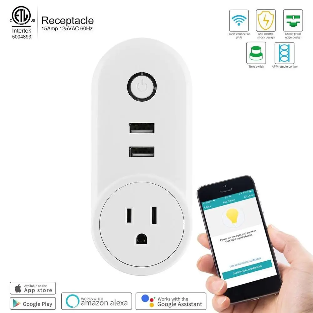 WiFi Smart Plug With Dual USB Ports Timing Socket Voice Control Wireless Time Switch For Amazon Alexa Echo Dot Google Home | Обустройство