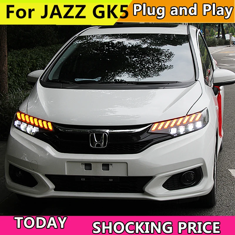 Для Honda FIT JAZZ GK5 2014-2018 светодиодные фары DRL ходовые огни Bi-Xenon Beam Противотуманные с