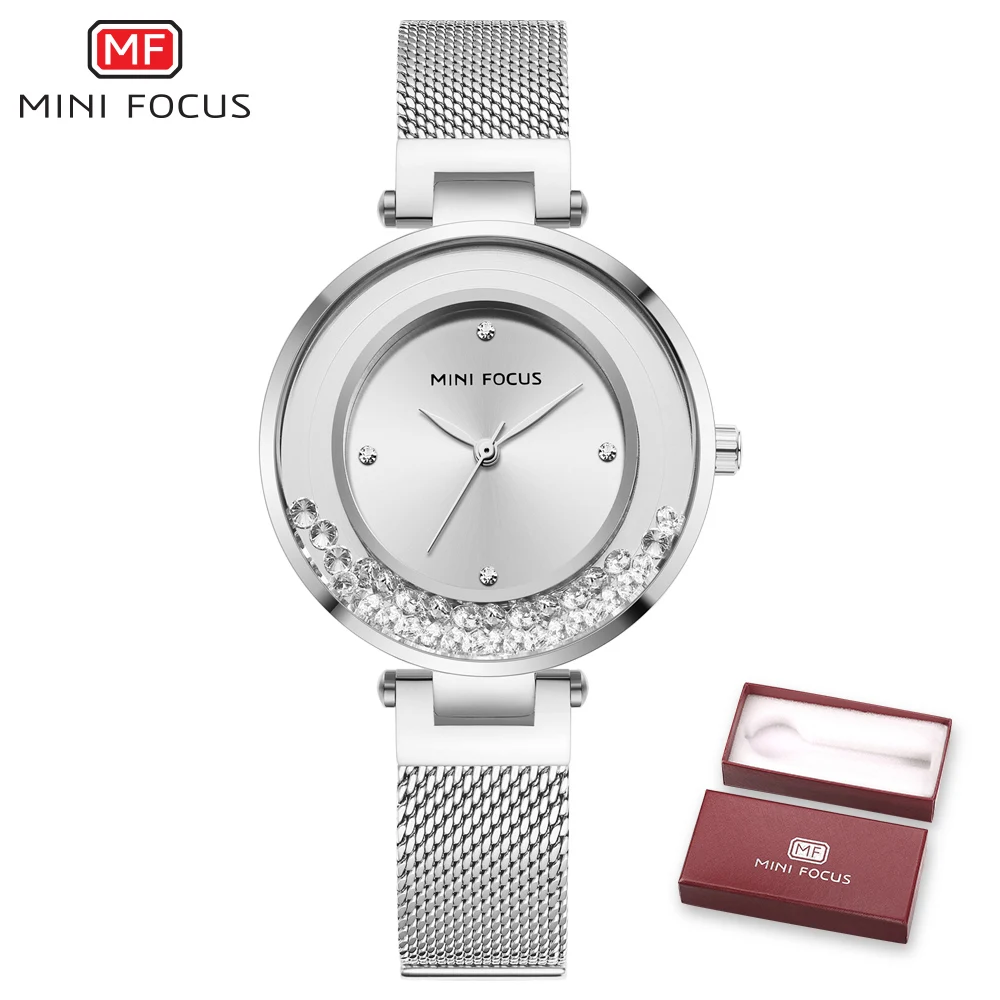 MINIFOCUS женские часы люксовый бренд модные женские часы водонепроницаемые Relogio Feminino Rose Montre Femme Золото Нержавеющая сталь Новинка - Цвет: Серебристый