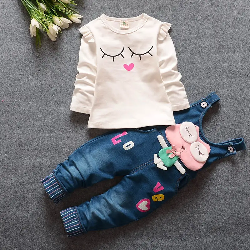 

BibiCola children clothing set spring autumn long sleeve top+bib pants 2pcs clothing girls fashion cotton cartoon clothing sets