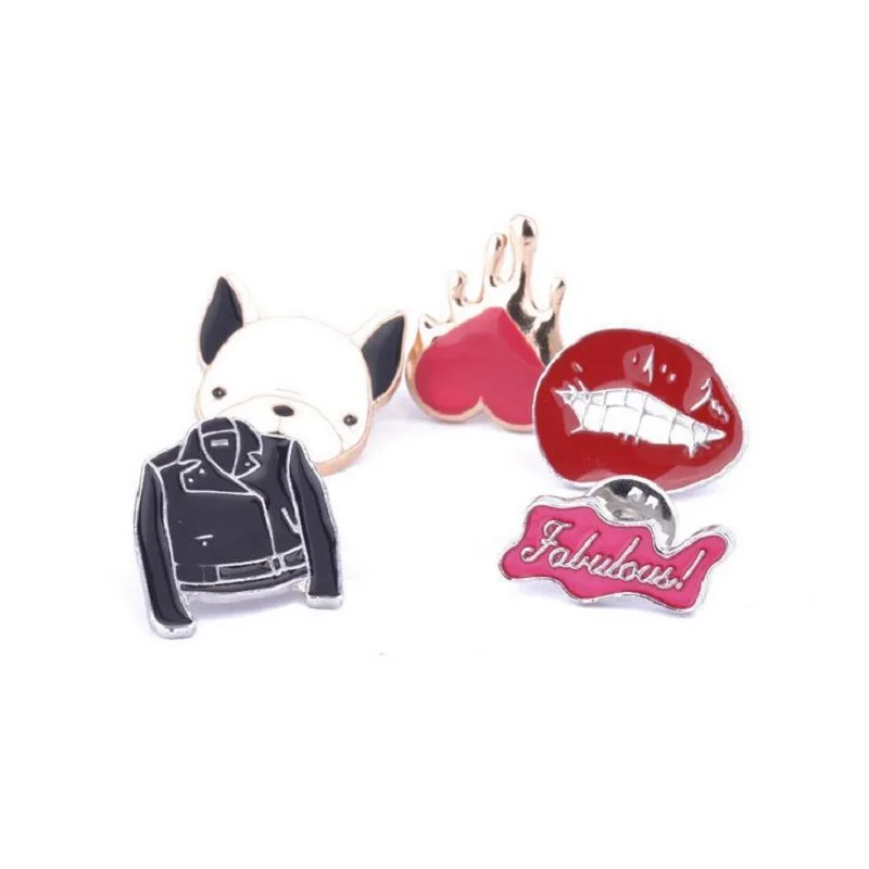Cartoon Metal Drop Oil Pin Badge Clothes Badges Package Icon Clothing Decorative Pet Dog Lips Heart Brooches Cute Animal | Украшения и