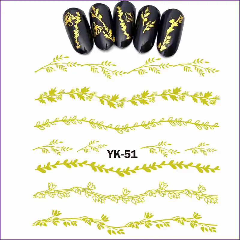 YK051 GOLD Золотые/серебряные Водные Наклейки металлические наклейки для ногтей цветок кружева волна ветка витиеватая лоза пояс в форме листьев YK49-54 - Цвет: YK051 GOLD