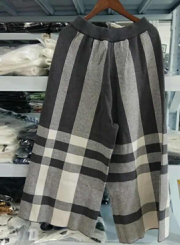 only grey trousers LANMREM, высокое качество, комплект из двух вещей, штаны для женщин,, новая мода, серый клетчатый вязаный кардиган, пальто+ свободные широкие брюки YH142 - Цвет: only grey trousers