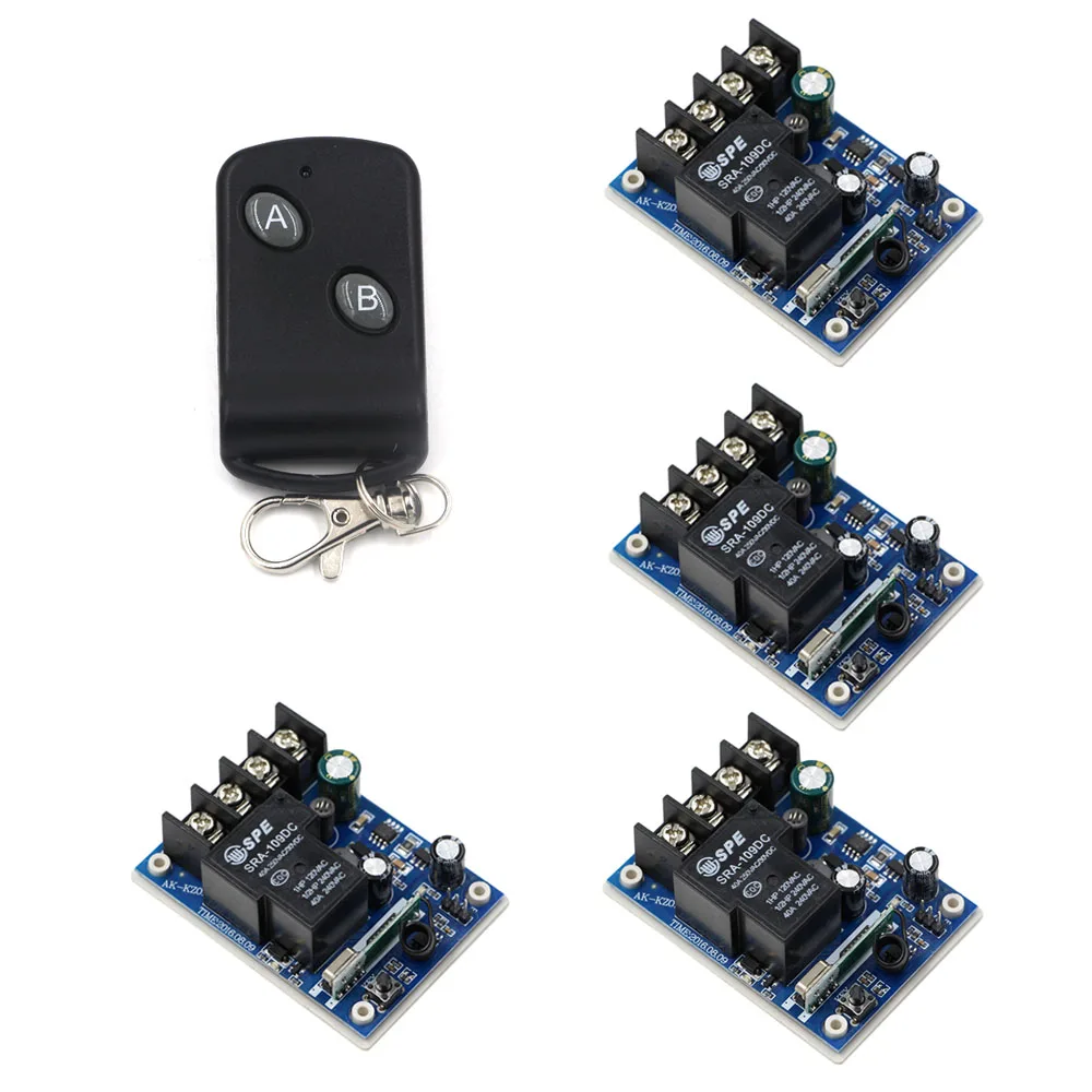 

315/433Mhz DC12V 24V 36V 48V 30A 1CH RF Wireless Remote Control Switch System 4*Receiver & Transmitter for Household Light Bulb