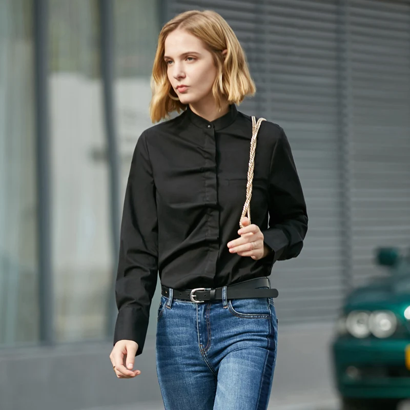 Amii Minimalist Women Shirts Spring New Office Solid Long Sleeve Folds Pleased Strand Collar Causal Female Blouse Shirt