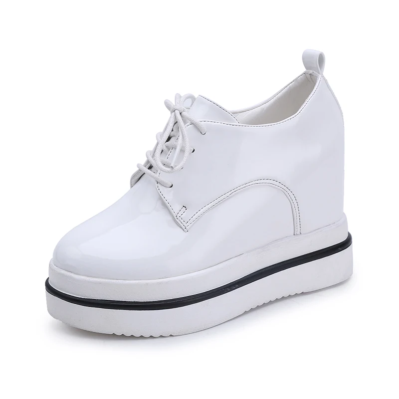 2018 Spring Women Wedge Platform Rubber Brogue Leather Lace-Up High heel Shoes Round Toe Increased Internal Creepers SIZE 35--39 | Обувь