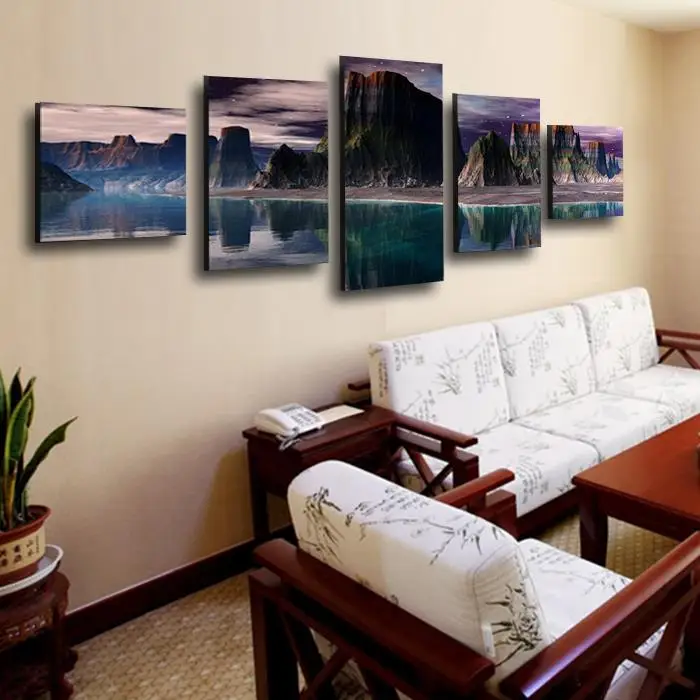 

5 Panels Hd Beautiful Mountains And Green Lakes Canvas Print Painting For Living Room Wall Art Picture Artwork Unframed