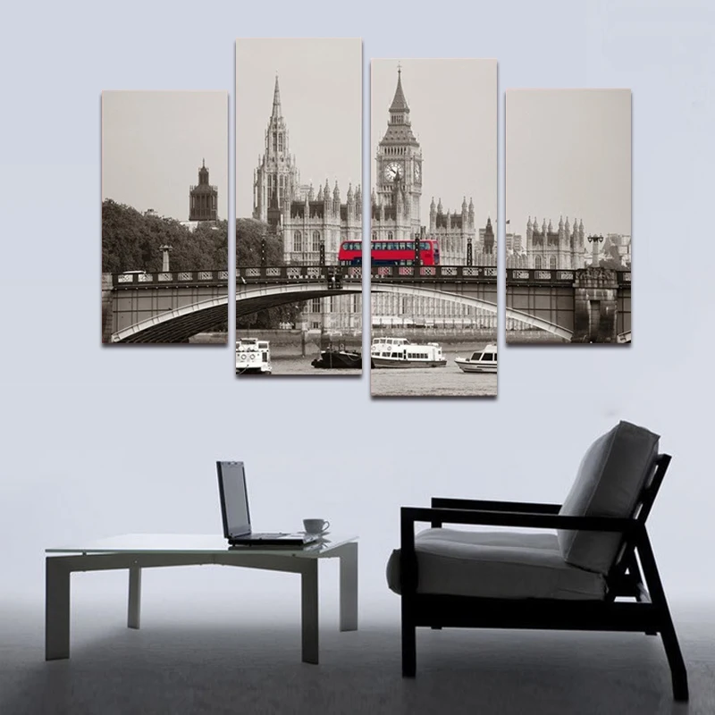 4 шт. Лондонский красный автобус холст с принтом картина маслом домашний декор