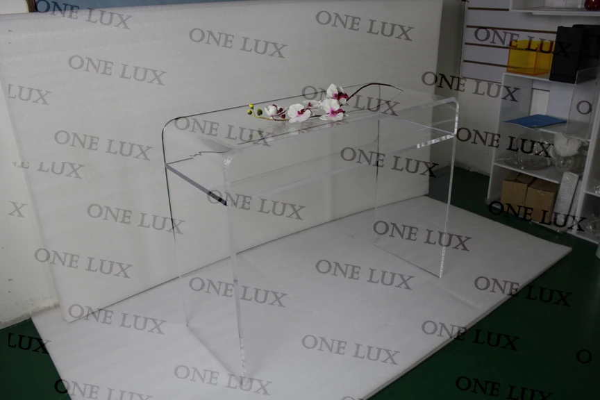 

Waterfall Lucite Vanity U Table,Acrylic console corner tables.Perspex Office Desks ONE LUX