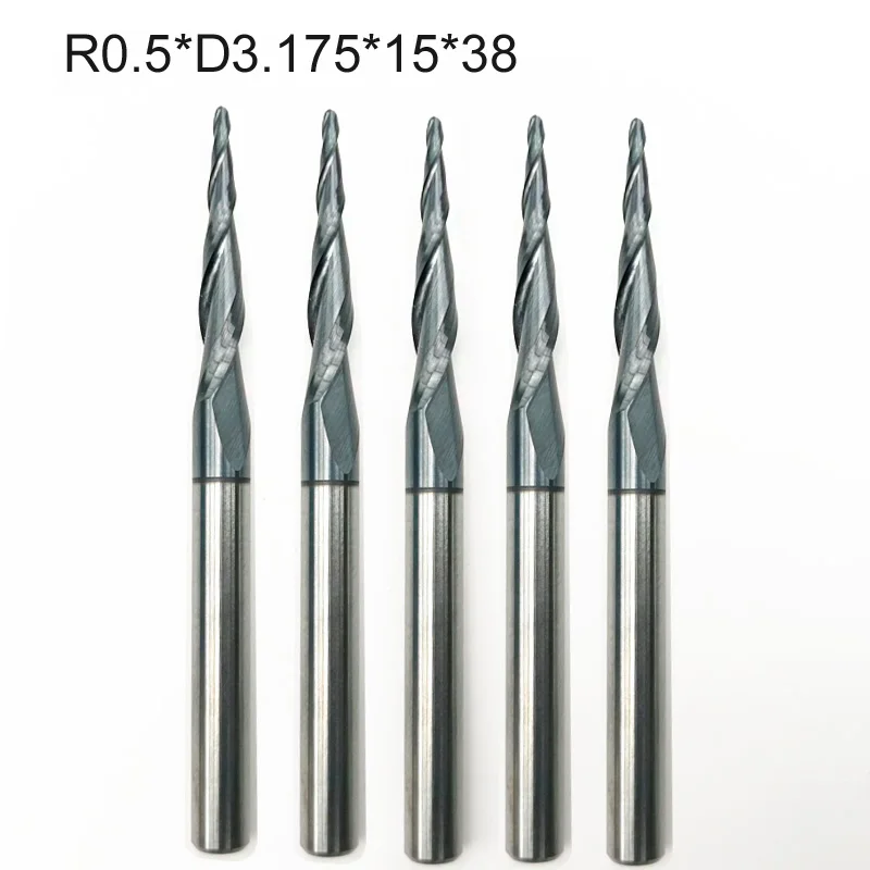 5 шт./лот R0.25-1.0* D3.175* 15*38 HRC55 Вольфрам с твердосплавным покрытием конические конусные фрезы с ЧПУ